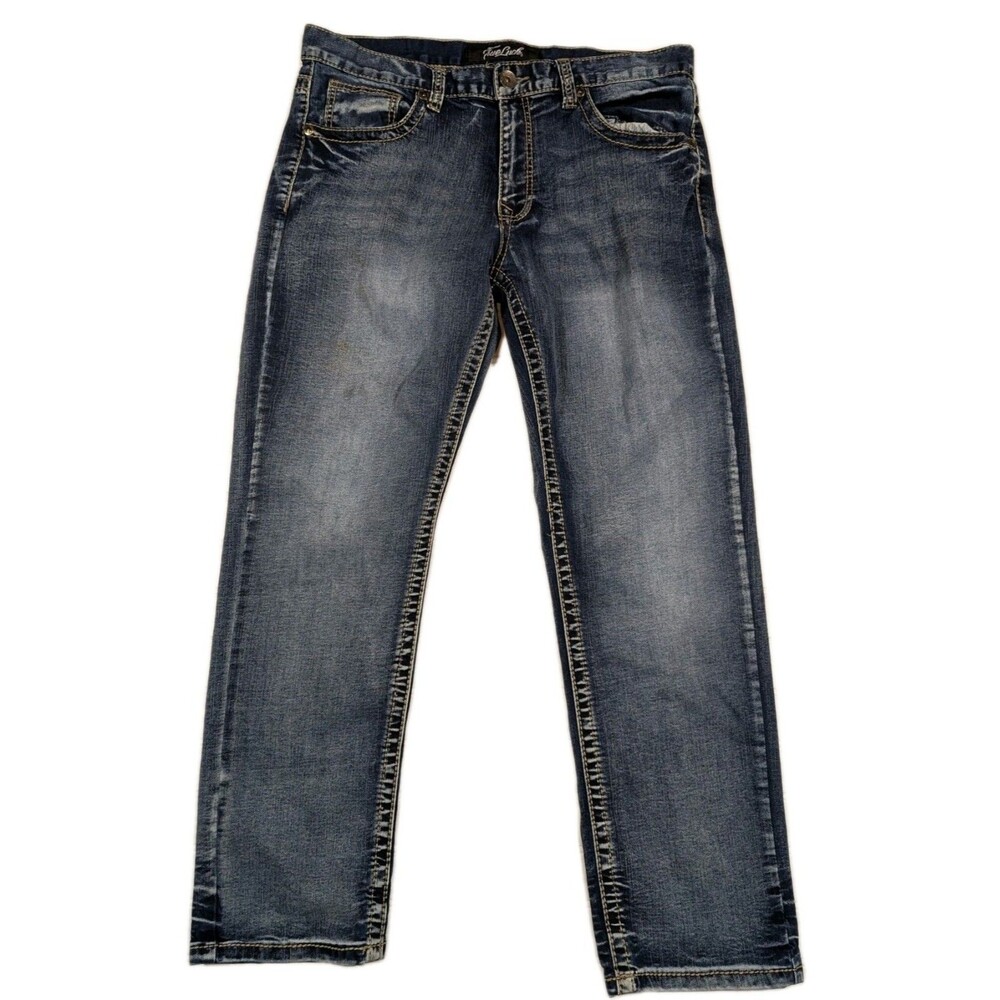 True Luck Mens Jeans 34x30 (34.5 x28.5) Embroidered Pockets Western Straight Leg